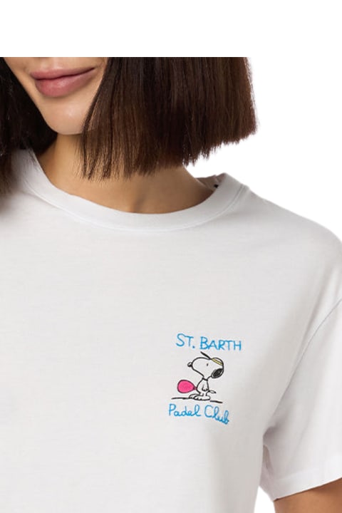 Homeware MC2 Saint Barth Woman Pink Cotton Jersey Crewneck T-shirt Emilie With Snoopy St. Barth Padel Club Embroidery | Snoopy Peanuts Special Edition