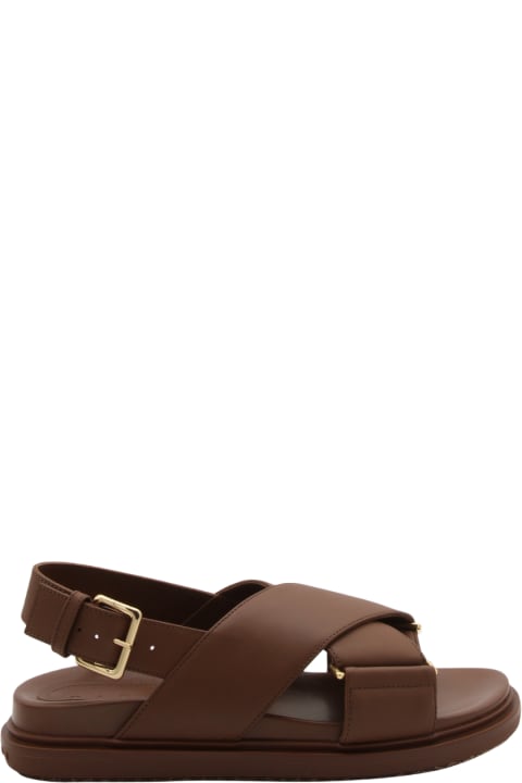 ウィメンズ サンダル Marni Brown Leather Fussbet Sandals