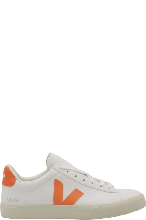 メンズ スニーカー Veja White And Orange Leather Campo Sneakers