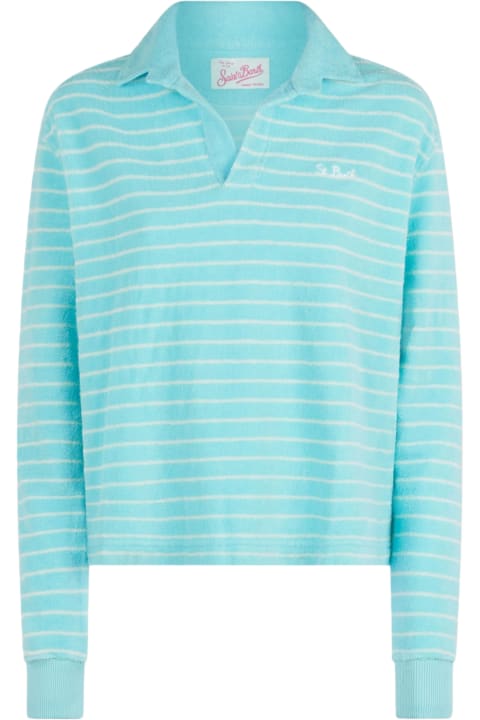 MC2 Saint Barth Fleeces & Tracksuits for Women MC2 Saint Barth Light Blue Terry Striped Sweatshirt Magda