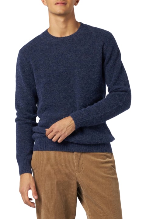 Homeware MC2 Saint Barth Man Navy Blue Stretch Wool Sweater With St. Barth Embroidery