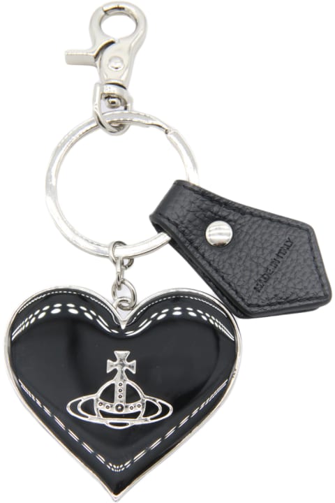 Keyrings for Women Vivienne Westwood Black Veg Rain Orb Heart Key Ring