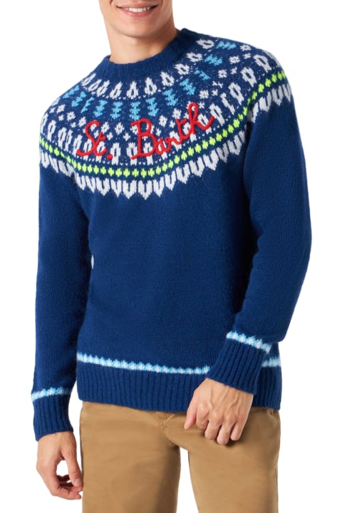 Homeware MC2 Saint Barth Crewneck Sweater Heron With Fair-isle Jacquard