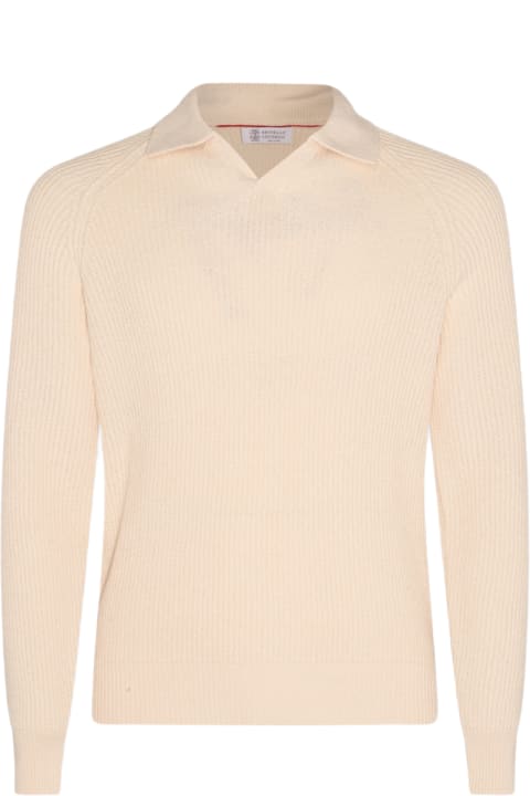 Brunello Cucinelli Sweaters for Men Brunello Cucinelli Ecru Cotton Polo Sweater