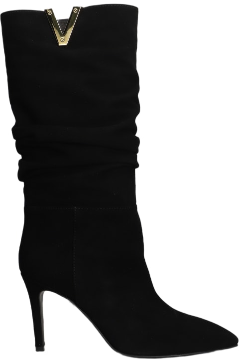 Boots for Women Via Roma 15 High Heels Boots In Black Suede