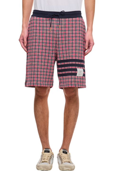 Thom Browne Pants for Men Thom Browne Check 4 Bar Sweat Cotton Shorts