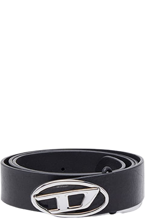 Diesel Belts for Women Diesel Oval D Logo B-1dr-layer Mat black and shiny black leather reversible belt - B-1dr Layer