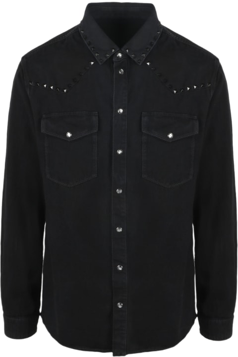 Valentino Sale for Men Valentino Black Denim Shirt With Studs