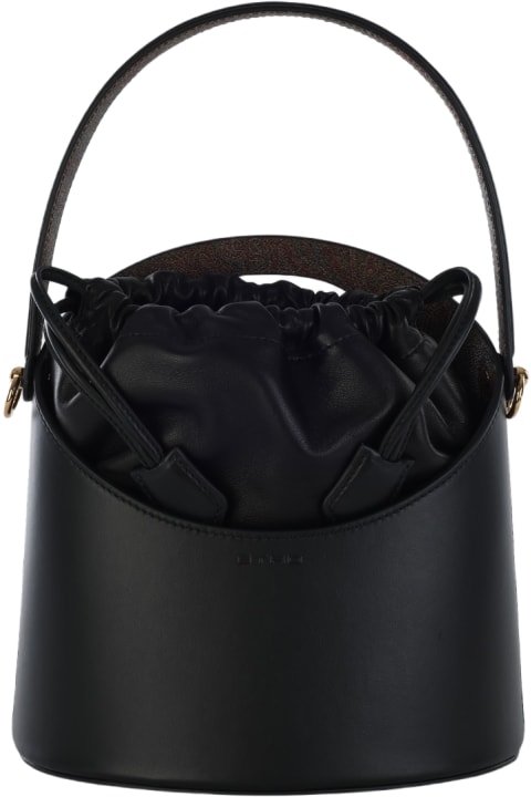 ウィメンズ新着アイテム Etro Black Leather Saturno Bucket Bag