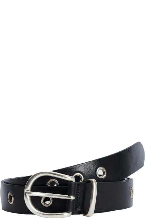 メンズ ベルト Sunflower #8021 Black leather belts with metal eyelets - Eyelet Belt 3cm