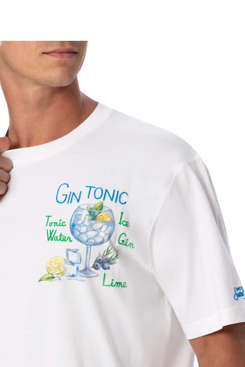 Homeware MC2 Saint Barth Man Cotton T-shirt With Gin Tonic Print And Embroidery