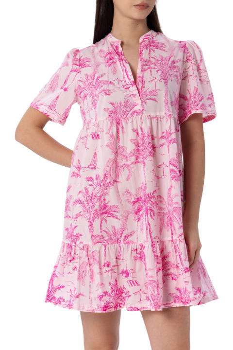 Homeware MC2 Saint Barth Woman Cotton Voile Short Dress Siara With Toile De Jouy Print
