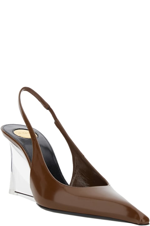 Shoes for Women Saint Laurent 'miller' Brown Slingback Pumps With High Wedge Heel In Patent Leather Woman