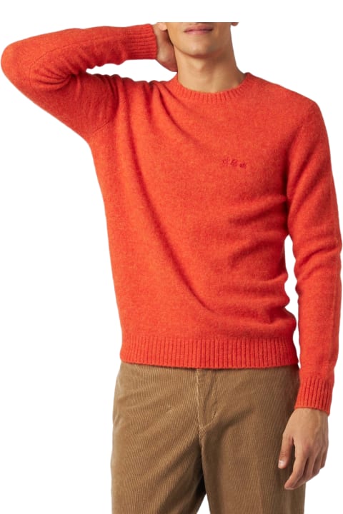 Homeware MC2 Saint Barth Man Orange Stretch Wool Sweater With St. Barth Embroidery
