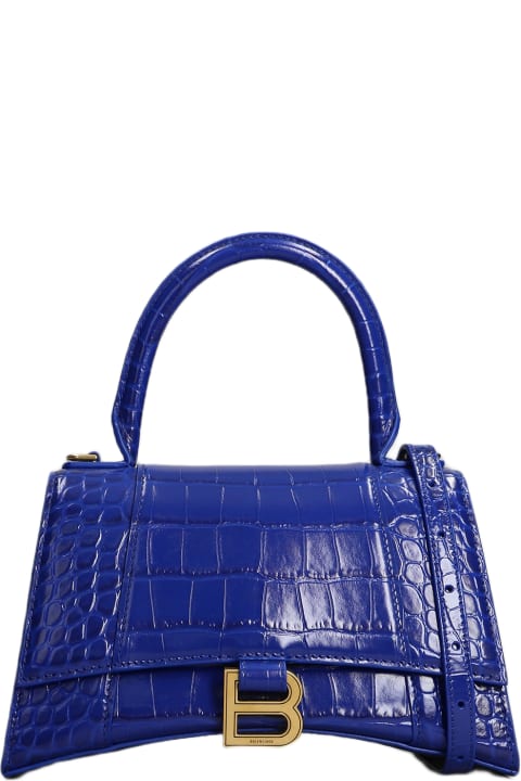 Balenciaga for Women Balenciaga Hourglass Shoulder Bag In Blue Leather