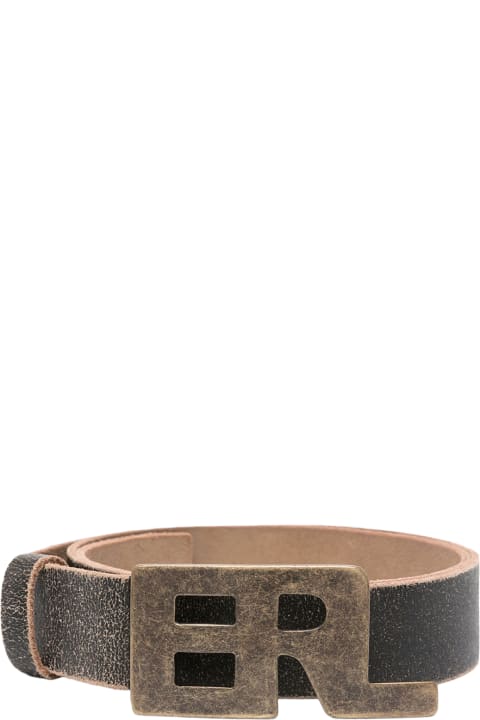 ERL Unisex Metal Logo Belt Leather Brown cracked leather
