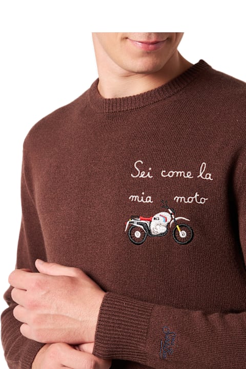Homeware MC2 Saint Barth Man Crewneck Sweater With Sei Come La Mia Moto Embroidery