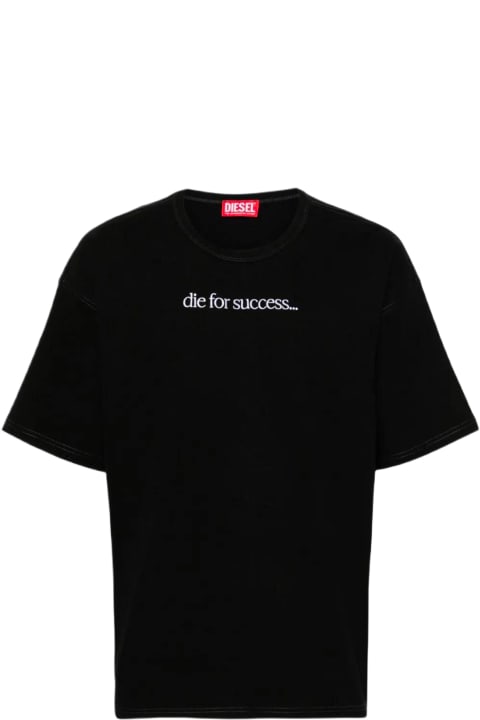 Diesel Topwear for Men Diesel 0nfae T-box-n6 Black cotton t-shirt with front slogan embroidery - T Boxt N6