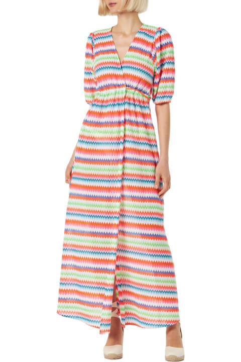 Homeware MC2 Saint Barth Chevron Raschel Knit Long Beach Dress Bliss With Striped Pattern