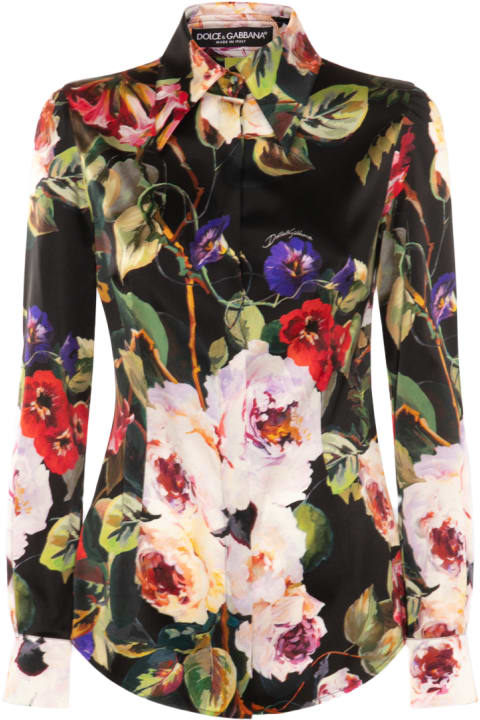 Dolce & Gabbana Clothing for Women Dolce & Gabbana Black Multicolour Silk Blend Shirt