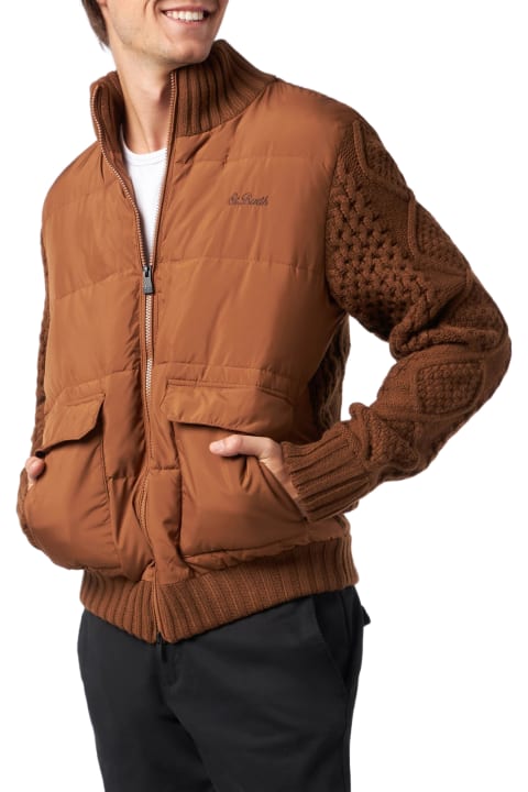 MC2 Saint Barth for Kids MC2 Saint Barth Man Brown Padded Jacket With Knitted Sleeves
