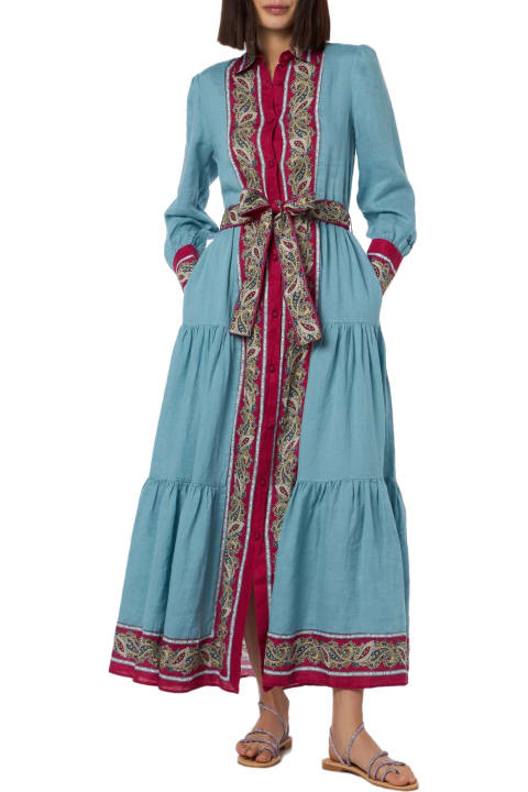 MC2 Saint Barth Dresses for Women MC2 Saint Barth Woman Light Blue Linen Dress Jensen With Paisley Placed Print