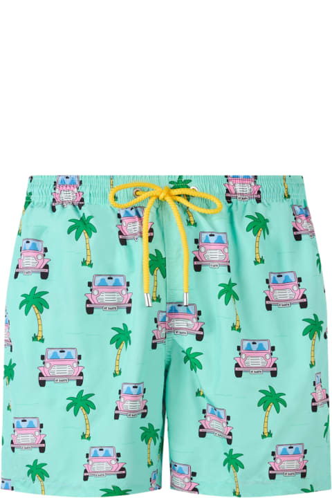 Homeware MC2 Saint Barth Man Lightweight Fabric Swim-shorts Lighting With Off-road Car Print
