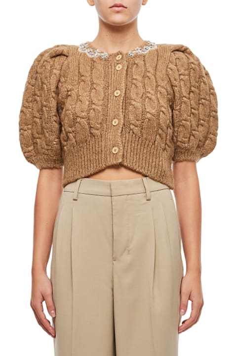 Cropped Cable Puff Sleeve Cardigan