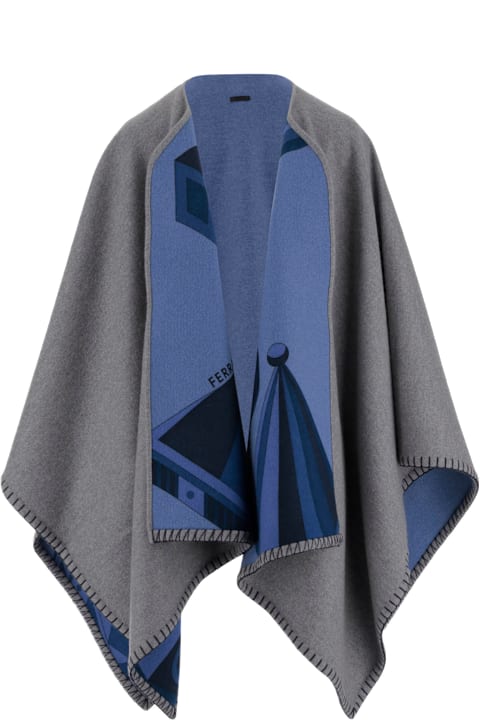 Ferragamo Coats & Jackets for Women Ferragamo Nadir Print Reversible Cape In Cahsmere Blend