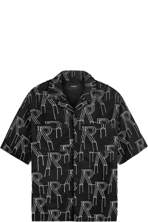 ウィメンズ REPRESENTのコート＆ジャケット REPRESENT Embrodiered Initial Overshirt Black Cotton Bowling Shirt With Monogram Embroidery Pattern - Embroidered Initial Overshirt