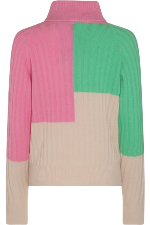 Essentiel Antwerp Women Essentiel Antwerp Beige, Green And Neon Pink Merino Wool And Cashmere Blend Rib Knit Sweater