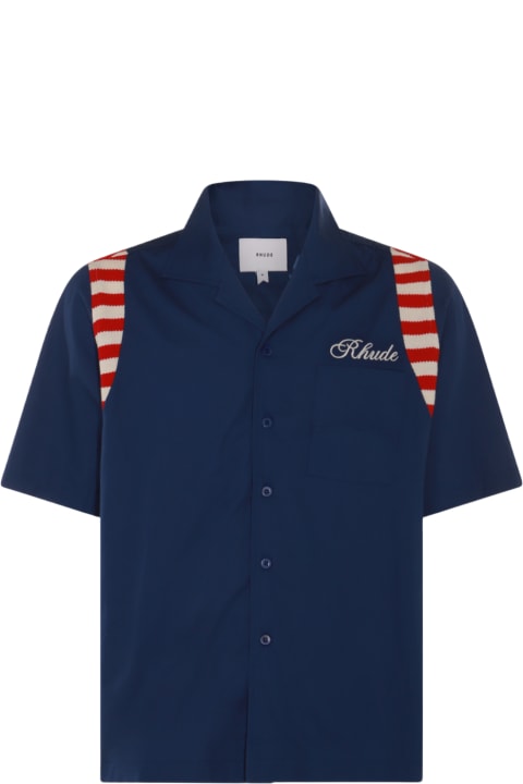 Rhude Shirts for Men Rhude Navy Blue, Cream And Red Cotton Shirt