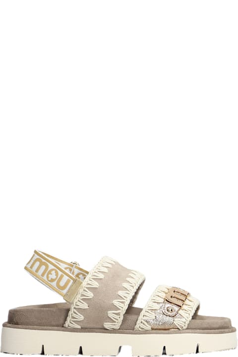 Mou Shoes for Women Mou Bio Sandal Flats In Taupe Suede And Leather