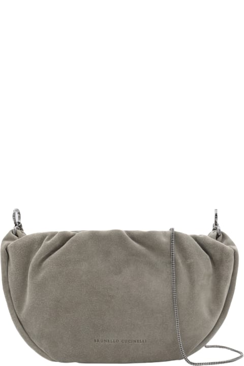 حقائب لـ السيدات Brunello Cucinelli Dark Grey Leather Shoulder Bag