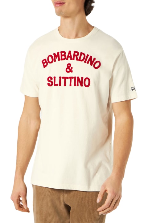 Fashion for Men MC2 Saint Barth White T-shirt Man Red Bombardino & Slittino Print