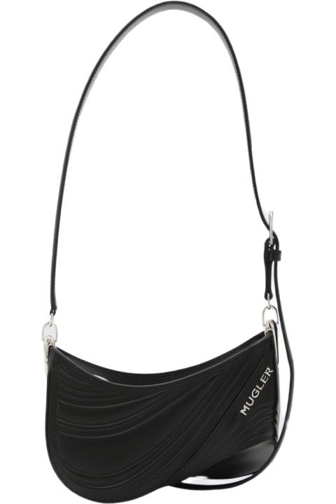 ウィメンズ新着アイテム Mugler Black Leather Spiral Curve Shoulder Bag