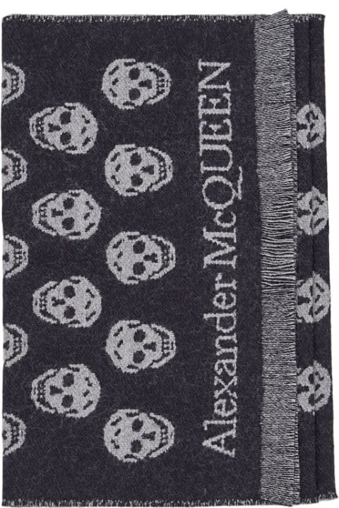 メンズ スカーフ Alexander McQueen Wool Skull Print Foulard