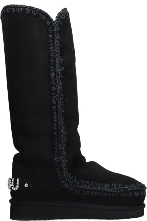 Mou for Kids Mou Eskimo 40 Low Heels Boots In Black Suede