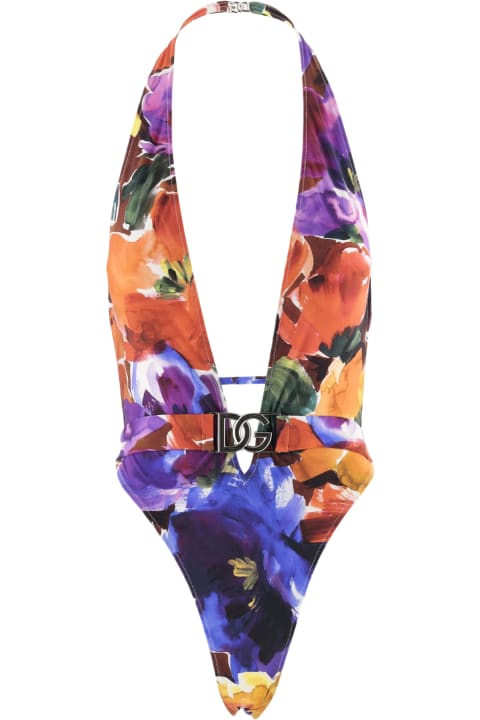 Swimwear for Women Dolce & Gabbana Stretch Nylon One-piece Swimsuit With Floral Pattern