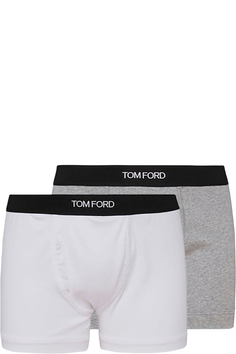 Underwear for Men Tom Ford White And Grey Cotton Stretch Two Pack Logo Boxers