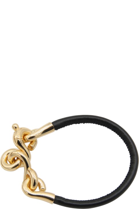 ウィメンズ ブレスレット Bottega Veneta Black Leather Loop Bracelet