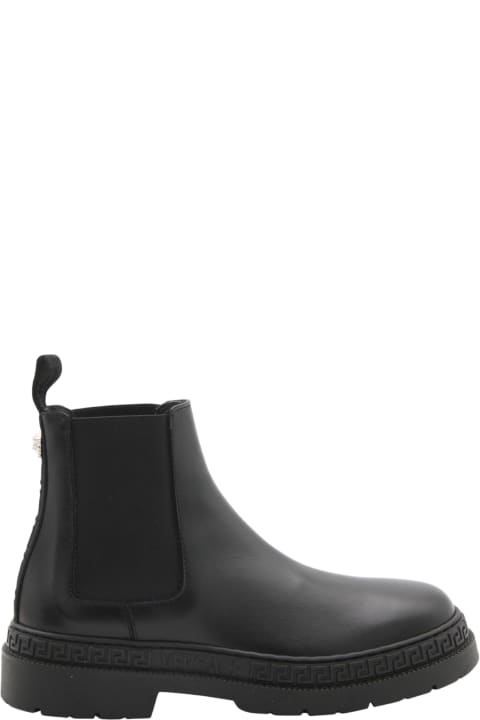 Shoes for Girls Versace Black Leather Ankle Boots