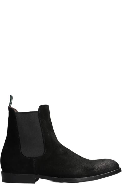 Boots for Men Green George Low Heels Ankle Boots In Black Suede