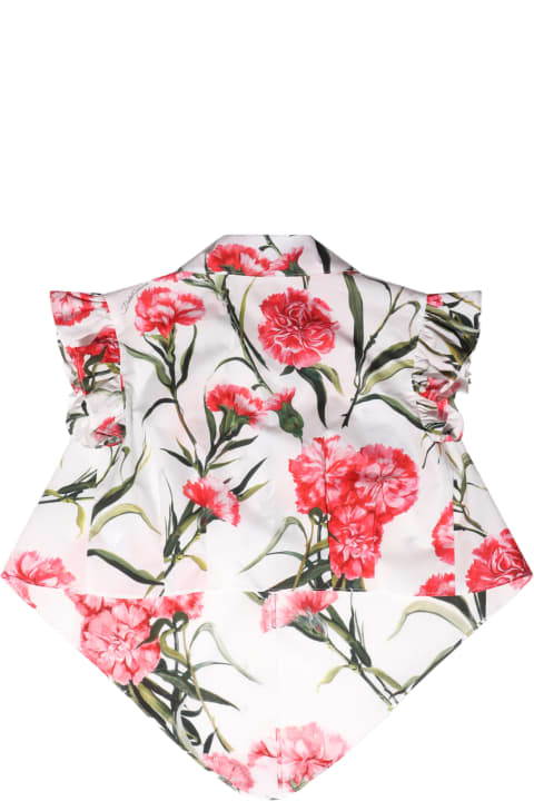Topwear for Girls Dolce & Gabbana White Carnation Print Cotton Shirt
