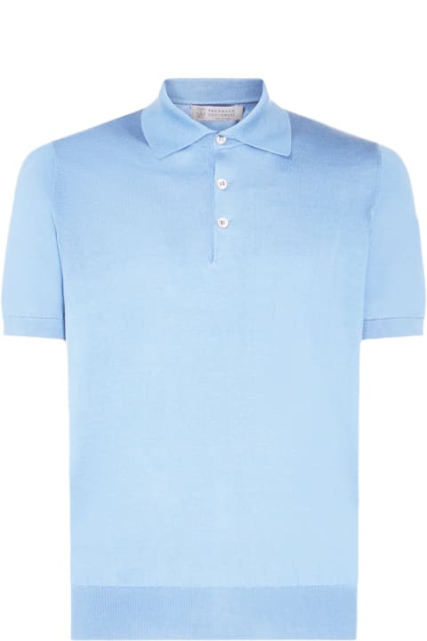 Topwear for Men Brunello Cucinelli Light Blue Cotton Polo Shirt