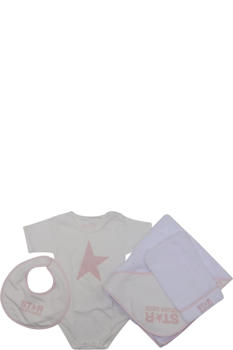Fashion for Baby Girls Golden Goose White And Pink Cotton Newborn Set