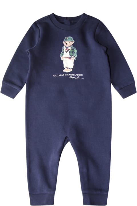 Topwear for Baby Girls Polo Ralph Lauren Navy Cotton Polo Bear Jumpsuit