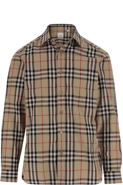 Clothing Sale for Men Burberry Cotton Poplin Shirt With Check Pattern