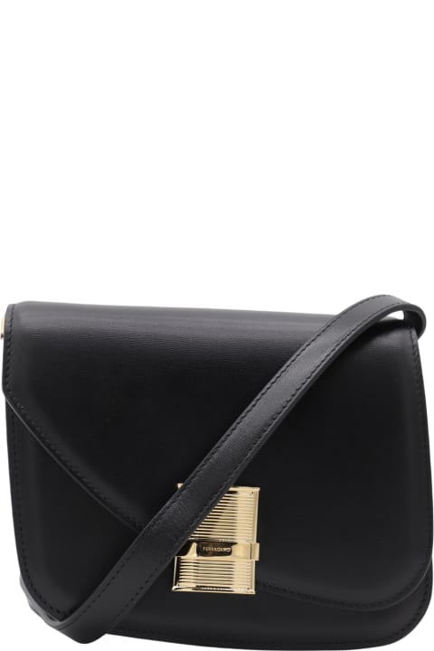 Ferragamo for Women Ferragamo Black Leather Oyster Flap Crossbody Bag