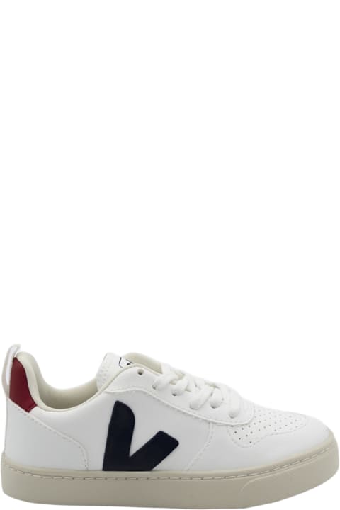 Veja Shoes for Boys Veja White And Red Leather Esplar Sneakers